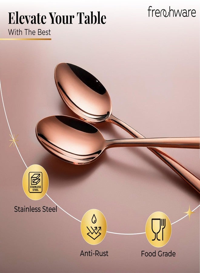 أدوات فرنسية طقم ملاعق فرنسية (12 ملعقة، مصنوعة من الفولاذ المقاوم للصدأ ومطلية بالذهب الوردي بتقنية PVD)، آمنة للاستخدام مع الطعام بنسبة 100%، غير سامة، مقاومة للصدأ، قابلة للغسل في غسالة الأطباق، طقم هدايا مثالي لجميع المناسبات - Image 3